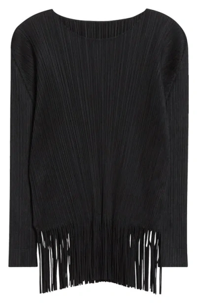 Issey Miyake Pleats Please  Wave Pleated Fringe Top In Black