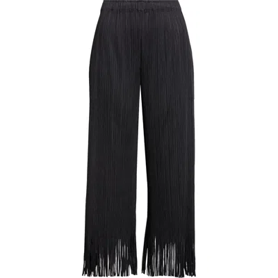 Issey Miyake Pleats Please  Wave Pleated Fringe Trim Pants In Black
