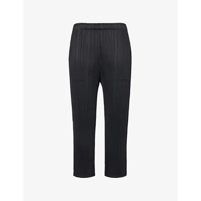 Issey Miyake Pleats Please  Womens Black Pleated Straight-leg Mid-rise Knitted Trousers