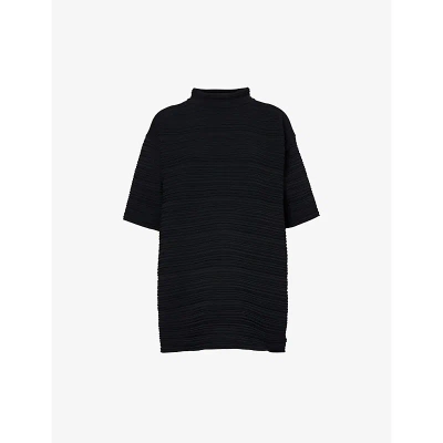Issey Miyake Pleats Please  Womens Black Ribbed Relaxed-fit Knitted Top
