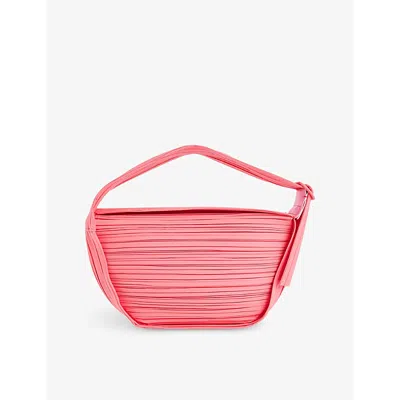 Issey Miyake Pleats Please  Womens Bright Pink Half Moon Pleated Woven Shoulder Bag