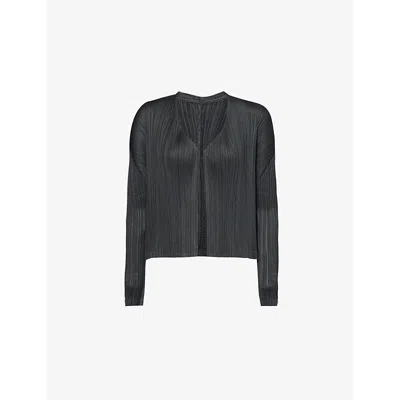 Issey Miyake Pleats Please  Womens Charcoal May V-neck Knitted Cardigan