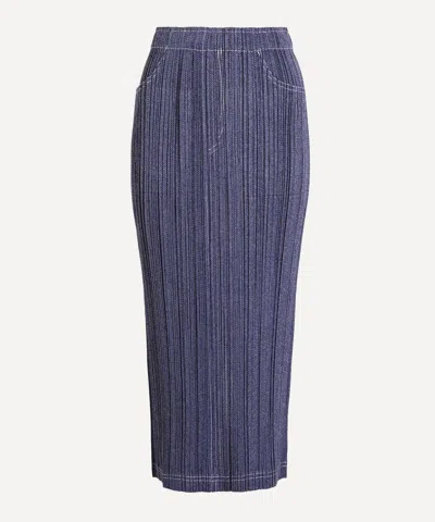 Issey Miyake Pleats Please  Women's Cotton Denim Pleated Midi Skirt In Multi