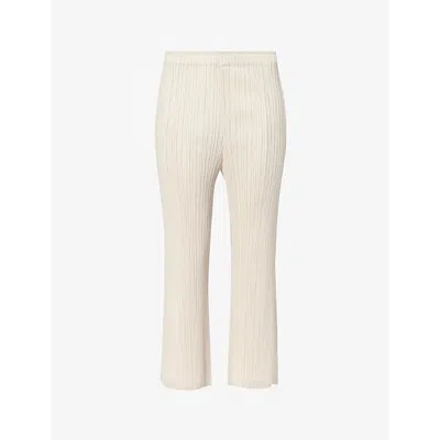 Issey Miyake Pleats Please  Womens Cream Pleated Mid-rise Flared-leg Knitted Trousers