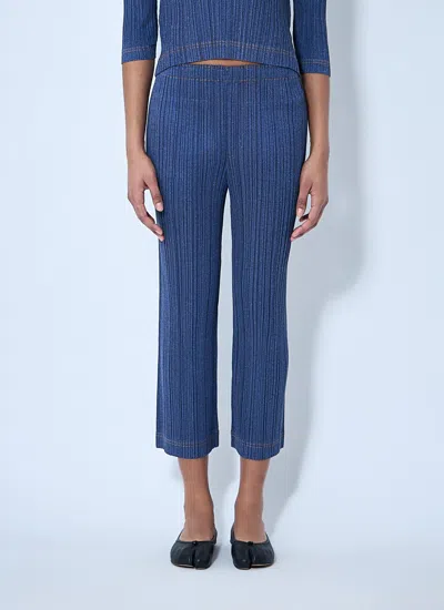 Issey Miyake Pleats Please  Women Crop Pleated Pants In Blue
