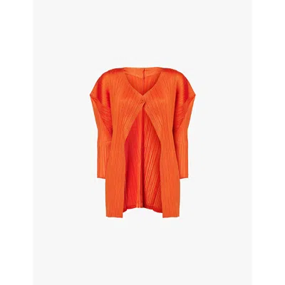 Issey Miyake Pleats Please  Womens Dark Orange July Open-front Pleat Knitted Cardigan