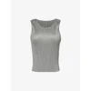 Issey Miyake Pleats Please  Womens Grey Basic Sleeveless Pleated Knitted Jersey Top