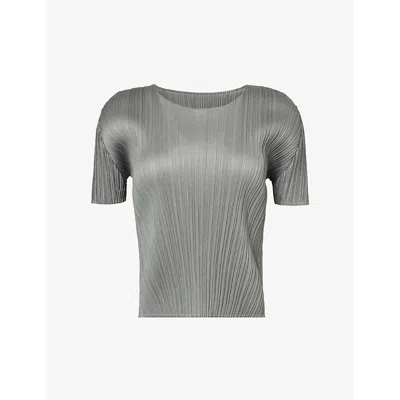 Issey Miyake Pleats Please  Womens Grey Basics Slim-fit Knitted T-shirt