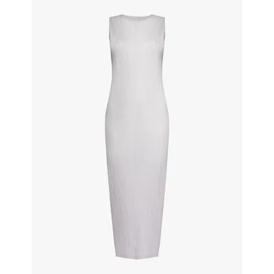 ISSEY MIYAKE WOMENS LIGHT GRAY PLEATED ROUND-NECK KNITTED MIDI DRESS