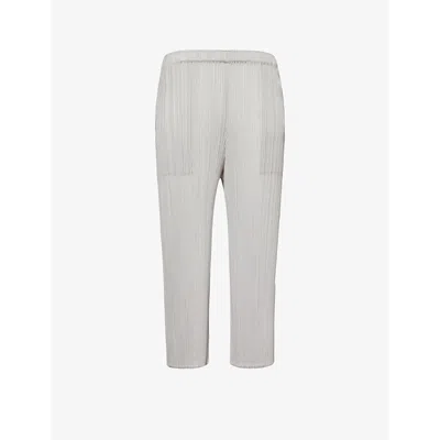 Issey Miyake Pleats Please  Womens Light Gray Pleated Straight-leg Mid-rise Knitted Trousers
