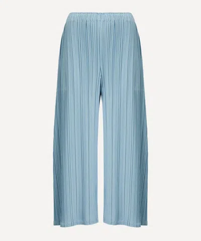 Issey Miyake Pleats Please  Women's Mellow Pleats Cropped Wide-leg Trousers In Blue