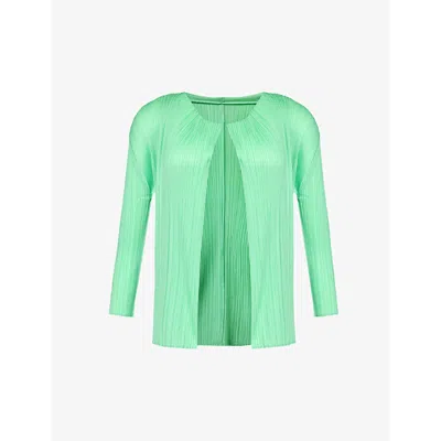 Issey Miyake Pleats Please  Womens Mint Green Pleated Round-neck Knitted Cardigan