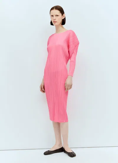 Issey Miyake Pleats Please  Womens Bright Pink February Pleated Knitted Midi Dress