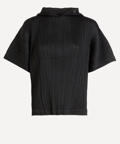 Issey Miyake Pleats Please  Women's Monthly Colours: August Black Pleated Hooded Top