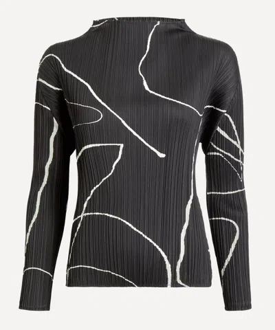 Issey Miyake Pleats Please  Women's Pause Print Top In Black