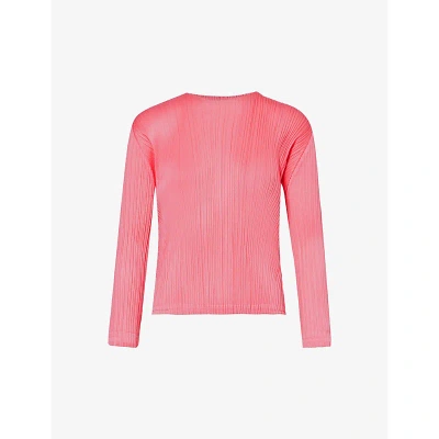 Issey Miyake Pleats Please  Womens Bright Pink February Pleated Knitted Top