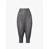 Shop Issey Miyake Womens Gray Pleated Tapered-leg Mid-rise Knitted Trousers