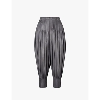 Issey Miyake Pleats Please  Womens Gray Pleated Tapered-leg Mid-rise Knitted Trousers