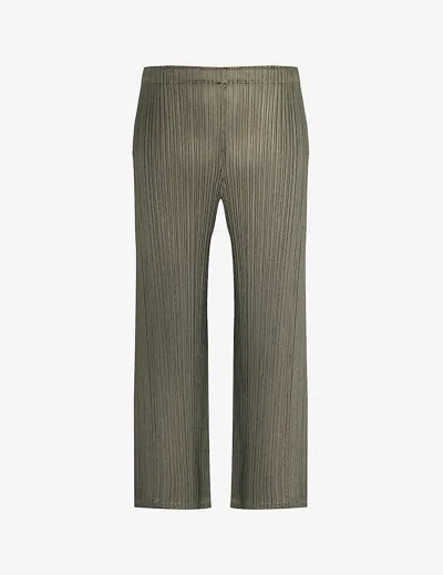 Issey Miyake Pleats Please  Womens Khaki Pleated Straight-leg Mid-rise Knitted Trousers