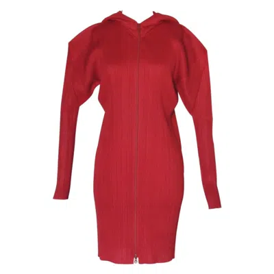 Pre-owned Issey Miyake Pleats Please Magenta Hooded Coat In Red