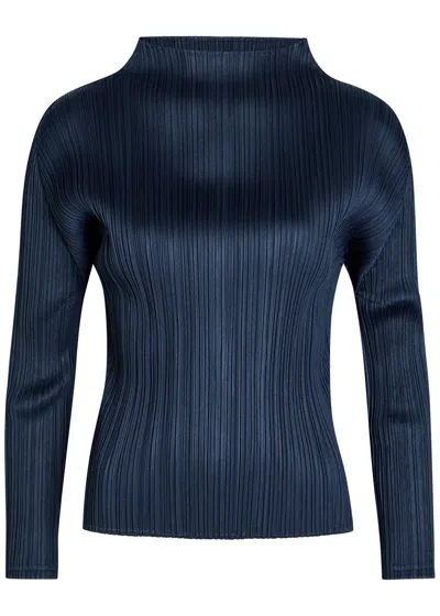 Issey Miyake Pleats Please Monthly Colours Pleated Mock-neck Woven Top In Blue