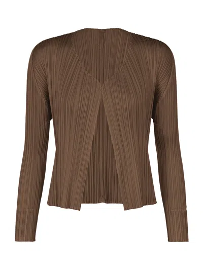 Issey Miyake Pleats Please New Colorful Basics Cardigan Brown