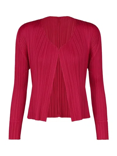 Issey Miyake Pleats Please New Colorful Basics Cardigan Carmine
