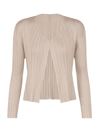 Issey Miyake Pleats Please New Colorful Basics Cardigan Greige