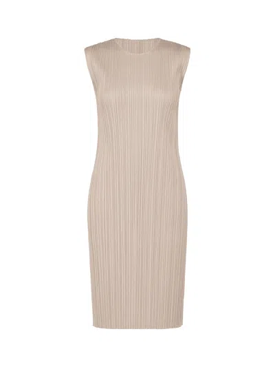 Issey Miyake Pleats Please New Colorful Basics Dress Greige