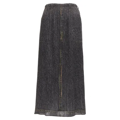 Issey Miyake Pleats Please Overstitched Denim Tromp Loeil Skirt In Blue