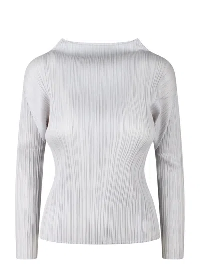 Issey Miyake Pleats Please Pleated Long Sleeves Top In Grey