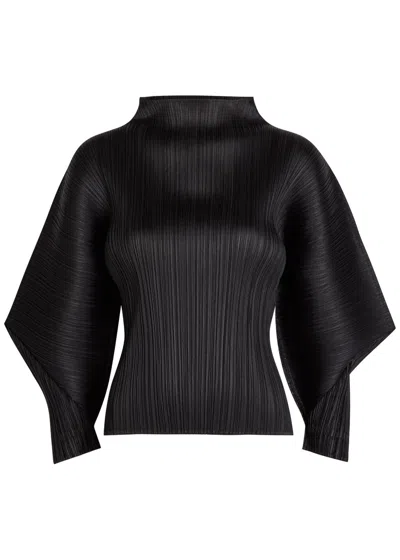 Issey Miyake Pleats Please Pleated Mock-neck Woven Top In Black