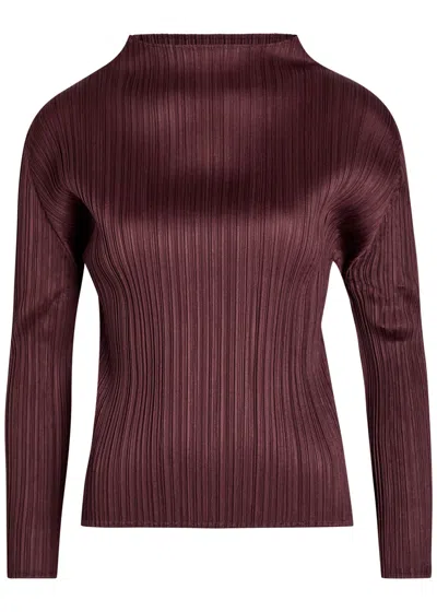 Issey Miyake Womens Bordeaux High-neck Pleats Knitted Top In Purple
