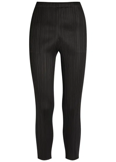 Issey Miyake Pleats Please Pleated Tapered-leg Woven Trousers In Black