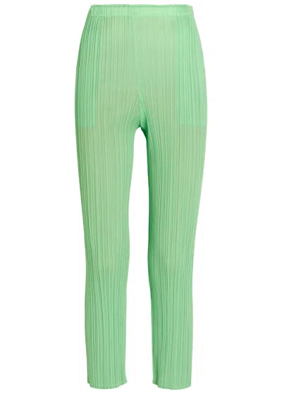 Issey Miyake Pleats Please Pleated Tapered-leg Woven Trousers In Green