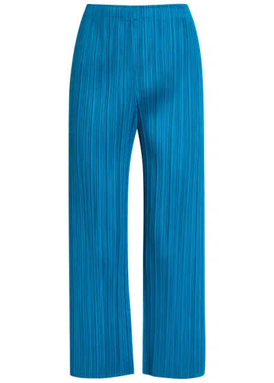 Issey Miyake Pleats Please Pleated Wide-leg Trousers In Blue