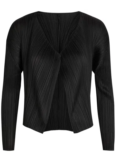 Issey Miyake Pleats Please Pleated Woven Cardigan In Black
