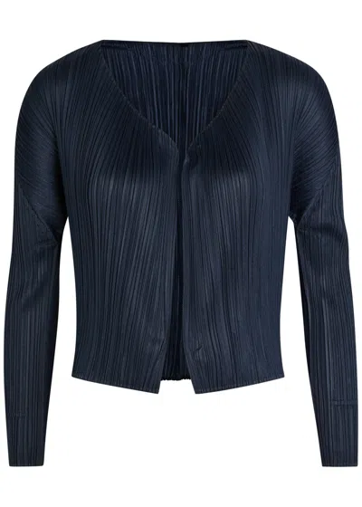 Issey Miyake Pleats Please Pleated Woven Cardigan In Blue