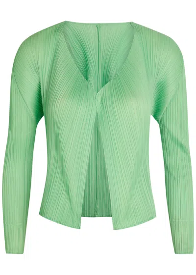Issey Miyake Pleats Please Pleated Woven Cardigan In Green