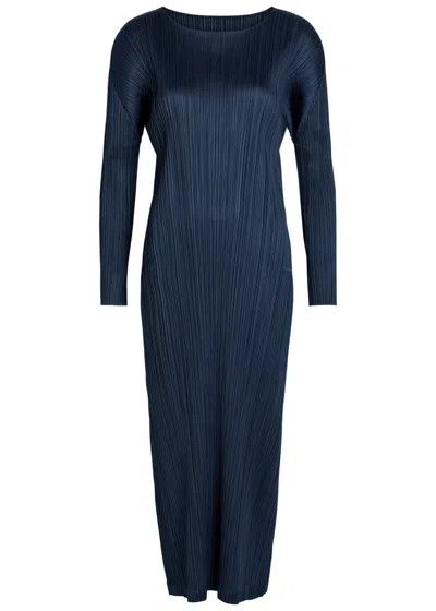 Issey Miyake Pleats Please Pleated Woven Midi Dress In Blue