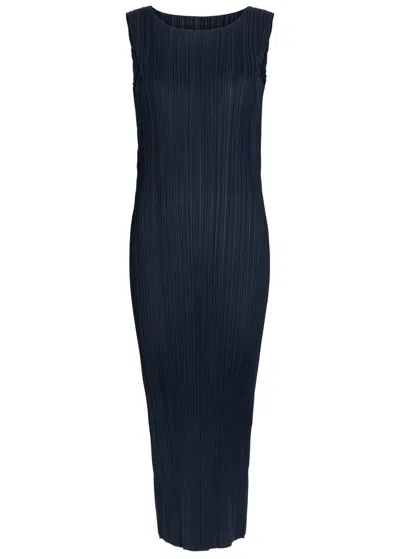 Issey Miyake Pleats Please Pleated Woven Midi Dress In Blue