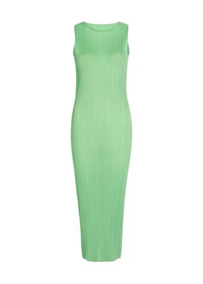 Issey Miyake Pleats Please Pleated Woven Midi Dress In Green