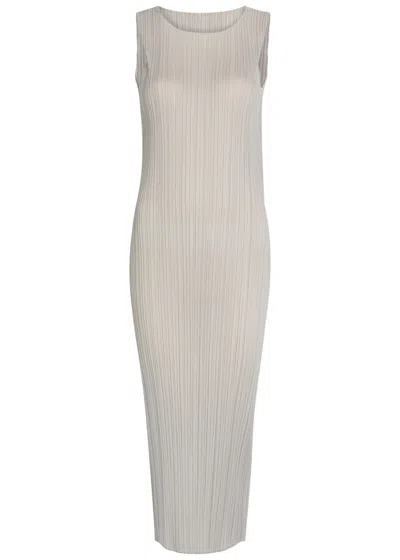 Issey Miyake Pleats Please Pleated Woven Midi Dress In Neutral