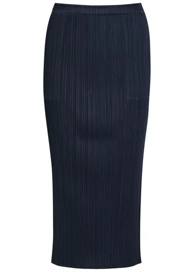 Issey Miyake Pleats Please Pleated Woven Midi Skirt In Blue