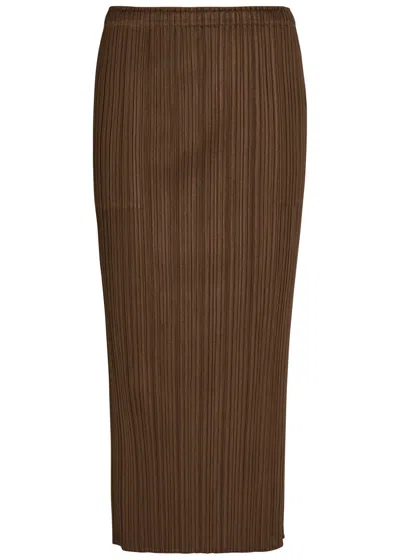 Issey Miyake Pleats Please Pleated Woven Midi Skirt In Brown