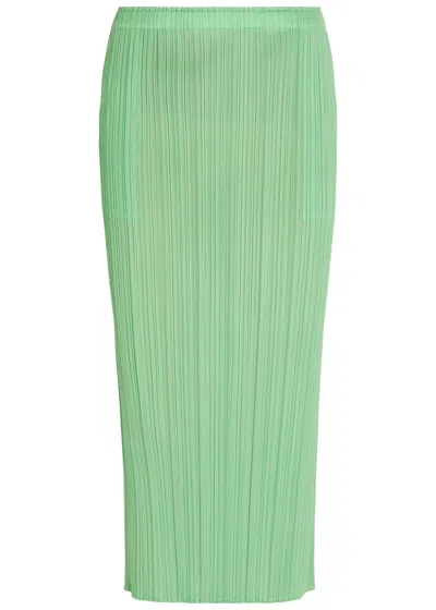 Issey Miyake Pleats Please Pleated Woven Midi Skirt In Green
