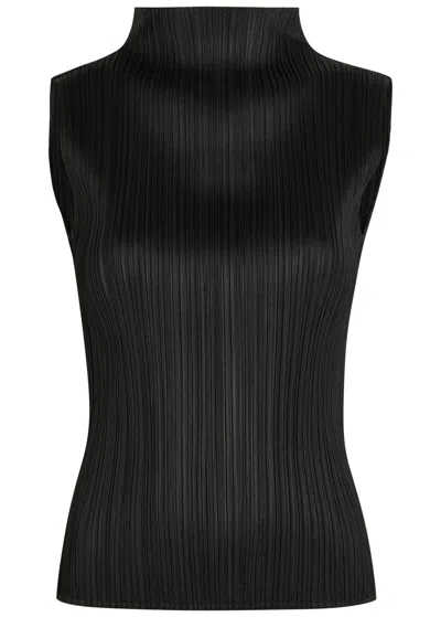 Issey Miyake Pleats Please Pleated Woven Top In Black