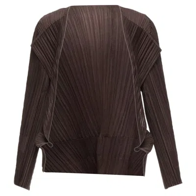 Issey Miyake Pleats Please Plisse 3d Cut Cardigan Jacket In Brown