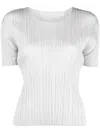 Issey Miyake Basics High-neck Pleated Woven Jersey Top In Light Grey