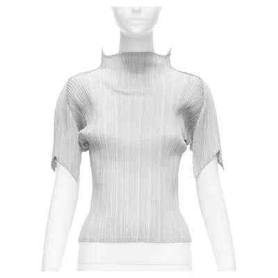 Pre-owned Issey Miyake Pleats Please Silver Spike Collar Angular Cut Pleats Top Jp3 L